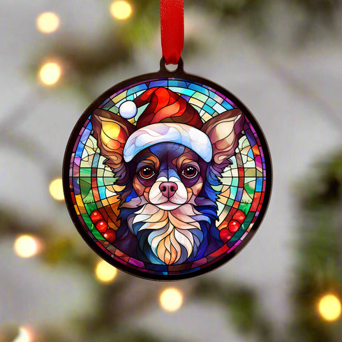Chihuahua in Santa Hat Suncatcher Decoration
